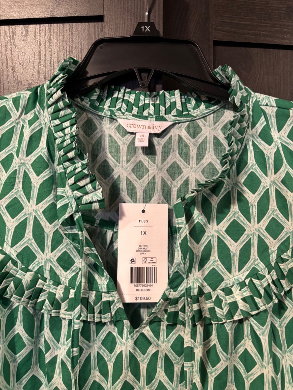 Crown and Ivy Green Ruffle Yoke Mini Dress 1x w/pockets NWT - Picture 3 of 4